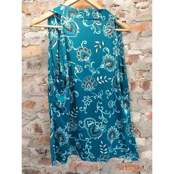 INC Womens Plus Blouse 2X Sleeveless Shirt Tank Top Teal Paisley - Picture 3 of 3
